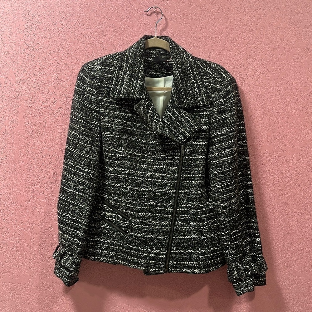 DALIA Black/White Tweed Fringe Jacket Blazer Size 10